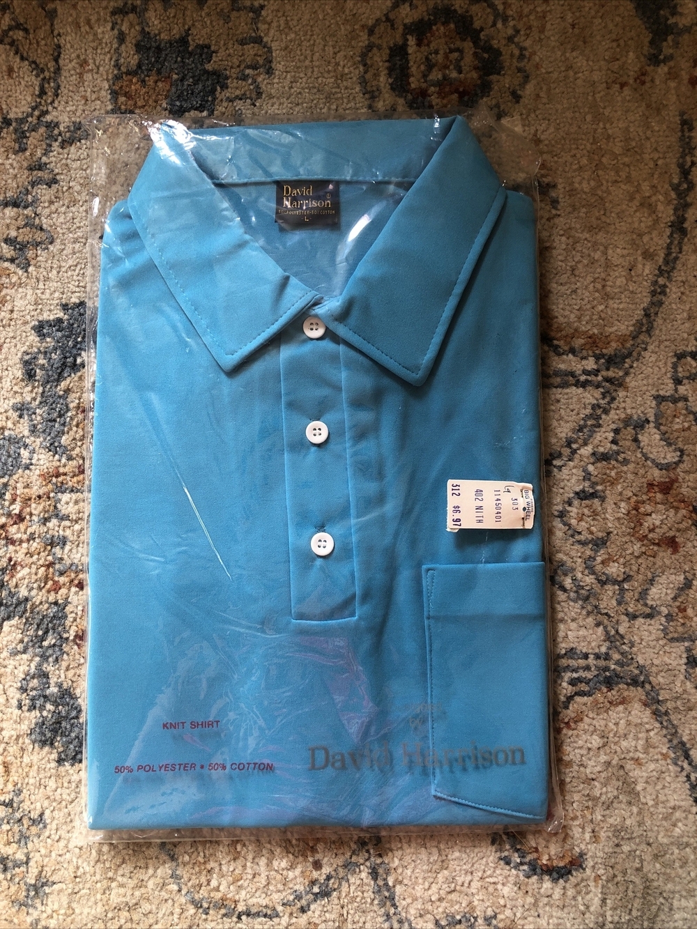 Vintage David Harrison Shirt Blue Button Up 1970s Men’s Large Brand New